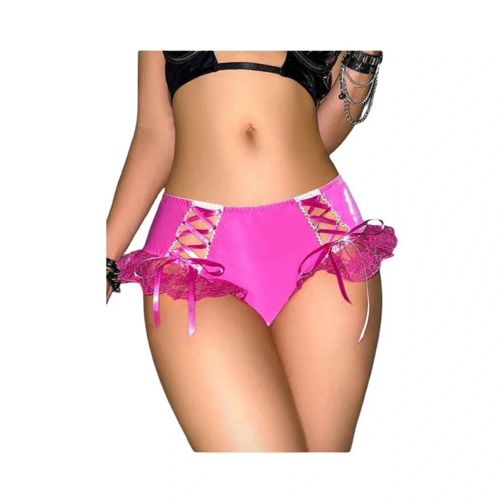 Pink Lace-Up High-Waisted Lingerie - Picture 11 of 12